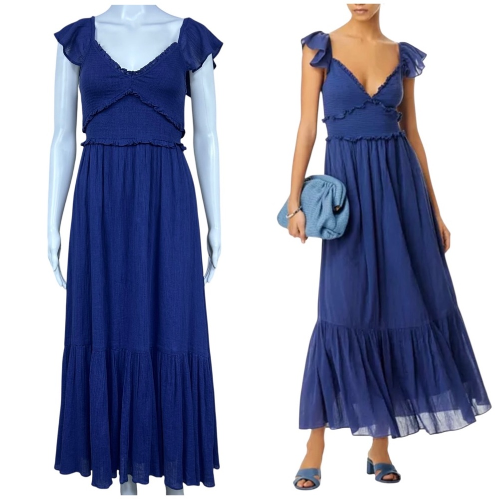 LoveShackFancy Katina Smocked Ruffled Maxi Dress Flutter Sleeve Fairy Size XXS
